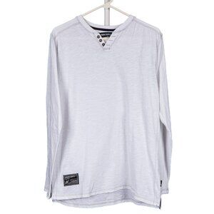 Dream Supply Henley Shirt M Men White Textured Buttons Long Sleeve Zimego Cotton
